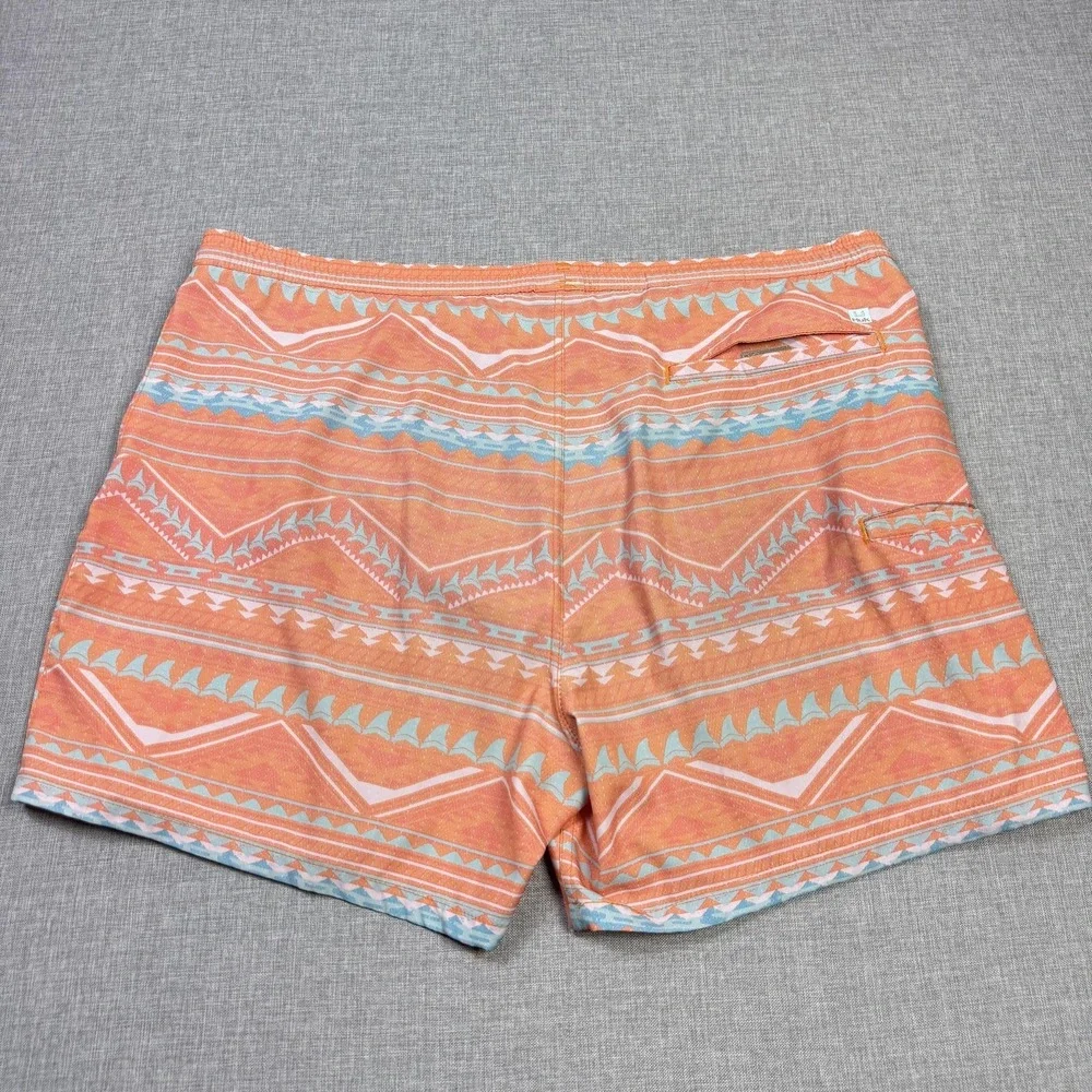 Huk Swim Trunks Shorts Mens‎ 2XL (44) Orange Geometric Mesh Lined Drawstring